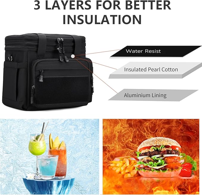 actical Lunch Box for Men, Insulated Lunch Bag Adult, Thermal Lunchbox Leakproof Waterproof Cooler Bag, Large Lunch Pail for Work Office Camping Travel (Black)