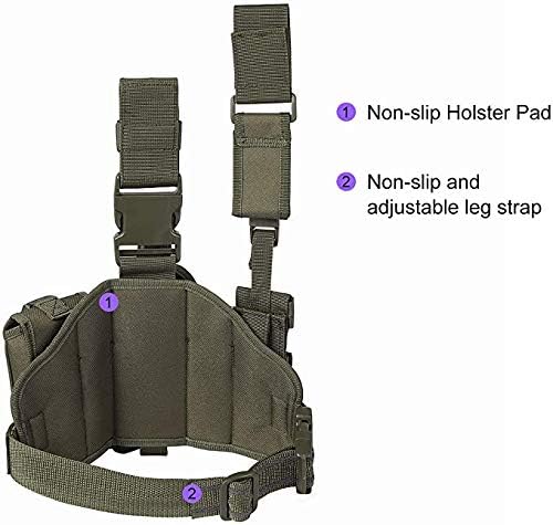 Tactical Drop Leg Holster with Magazine Pouch Military Tactical MOLLE Pistol Handgun Thigh Pistol Gun Holster Adjustable Right Handed Platform Panel