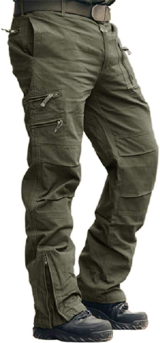 Men's Cargo Pants Tactical Military Pants Work Army Cotton Trousers with Multi-Pockets (No Belt)