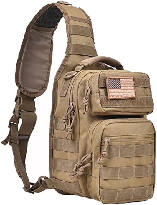 GEAR Tactical Sling Bag Pack Military Rover Shoulder Sling Backpack Molle Assault Range Bag Everyday Carry Diaper Bag Day Pack Small Tan