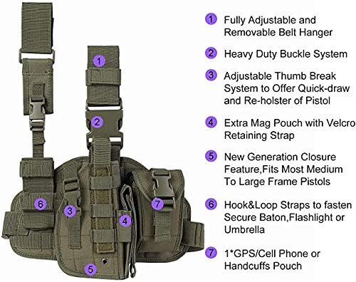 Tactical Drop Leg Holster with Magazine Pouch Military Tactical MOLLE Pistol Handgun Thigh Pistol Gun Holster Adjustable Right Handed Platform Panel