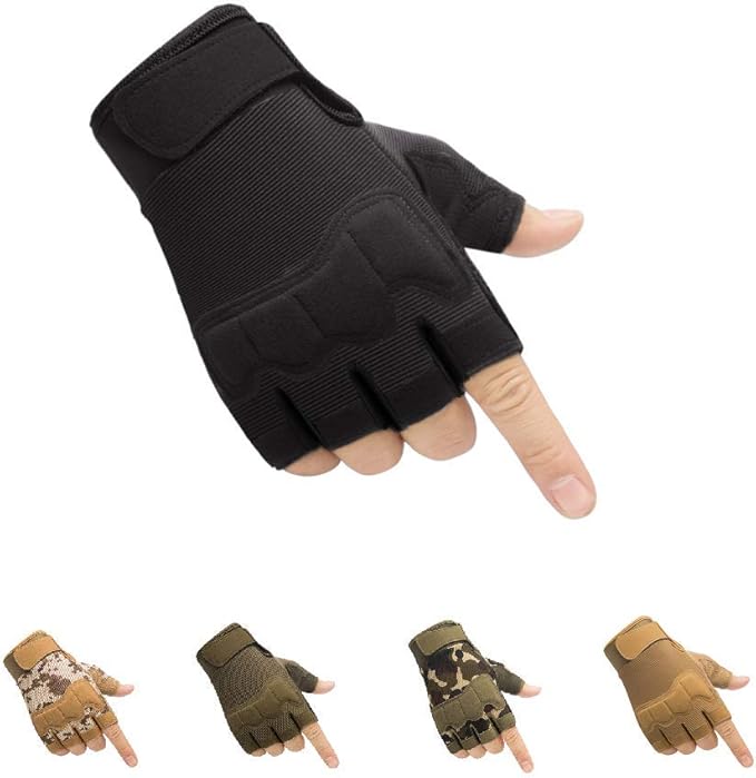 Fingerless Tactical Gloves, Knuckle Protective Breathable Lightweight Outdoor Military Gloves for Shooting, Hunting, Motorcycling, Climbing