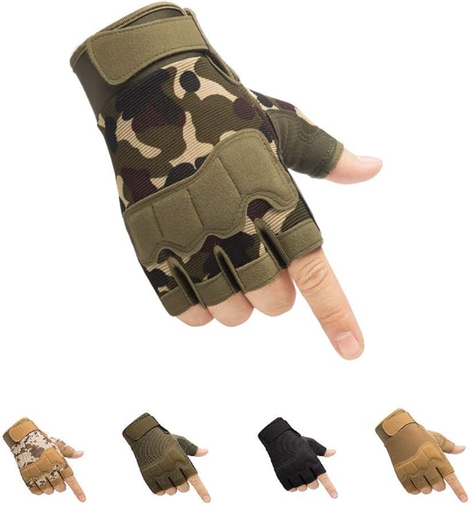 Fingerless Tactical Gloves, Knuckle Protective Breathable Lightweight Outdoor Military Gloves for Shooting, Hunting, Motorcycling, Climbing