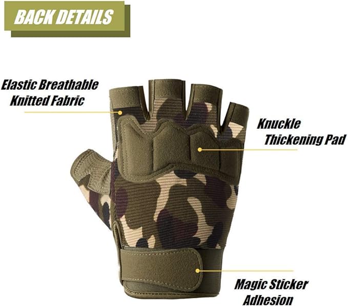 Fingerless Tactical Gloves, Knuckle Protective Breathable Lightweight Outdoor Military Gloves for Shooting, Hunting, Motorcycling, Climbing