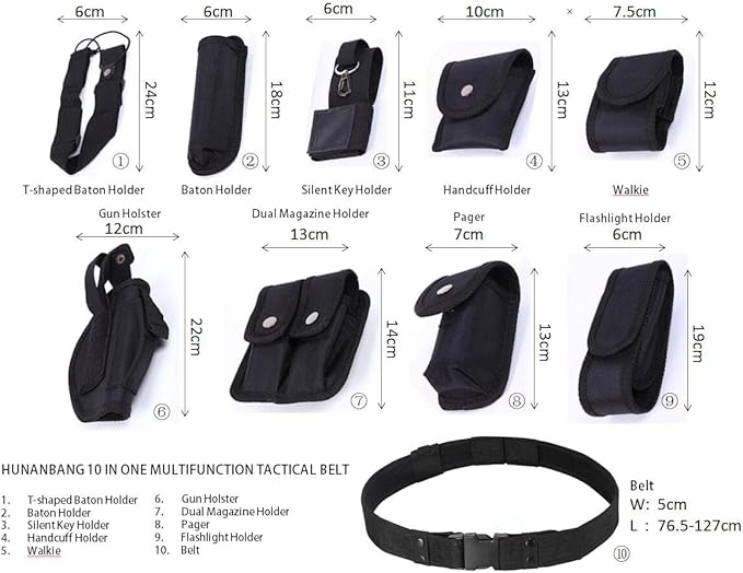 10 in 1 Duty Belt Black Law Enforcement Tactical Equipment System Set 10 pcs