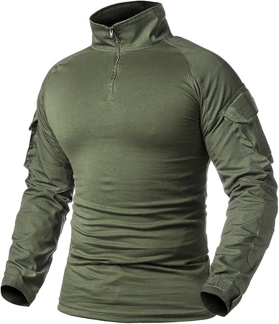 Men's Military Tactical Army Combat Long Sleeve Shirt Slim Fit Camo T-Shirt with 1/4 Zipper