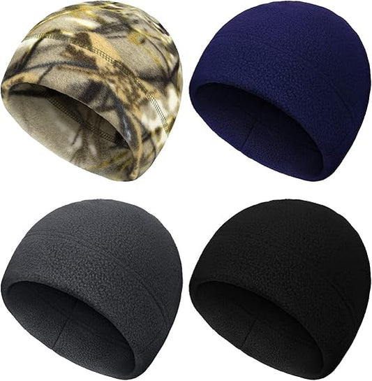 4 Pieces Winter Cotton Skull Caps for Men Women Fleece Beanies Hat Warm Soft Polar Beanie Hat Thick Windproof