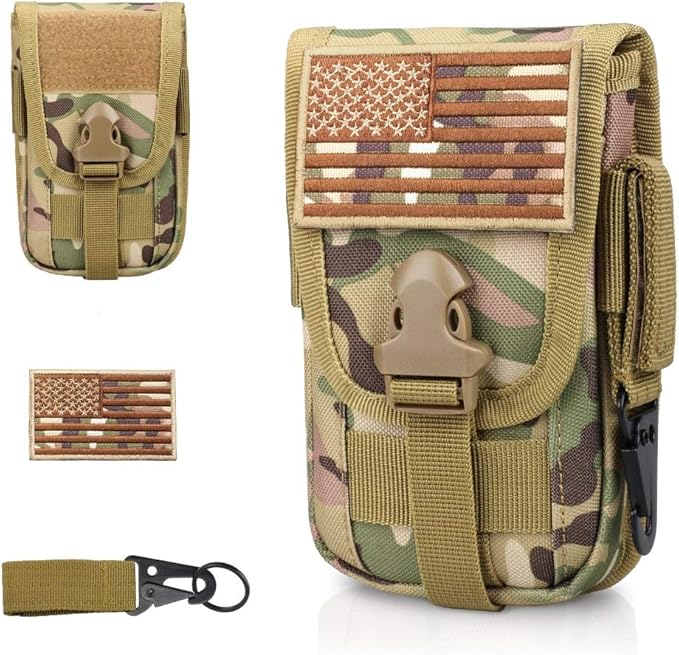 Tactical Phone Pouch Molle,Smartphone Holster Bag EDC Utility Cellphone Lock Card Holder Organizer Fit for Waist Belt Case Include Tactical Gear Clip and U.S.A Patch