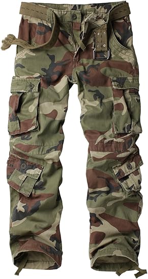 Men's Casual Cargo Pants Military Army Camo Pants Combat Work Pants with 8 Pockets