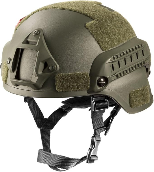 Helmet MICH 2000, 3mm ABS Plastic Adjustable ACH Tactical Helmet with Ear Protection, Front NVG Mount and Side Rail