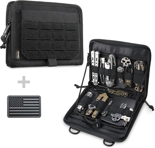 Tactical Folding Admin Pouch, Molle Tool Bag of Laser-Cut Design, Utility Organizer EDC Medical Bag Modular Pouches Tactical Attachment Waist Pouch Include U.S Patch