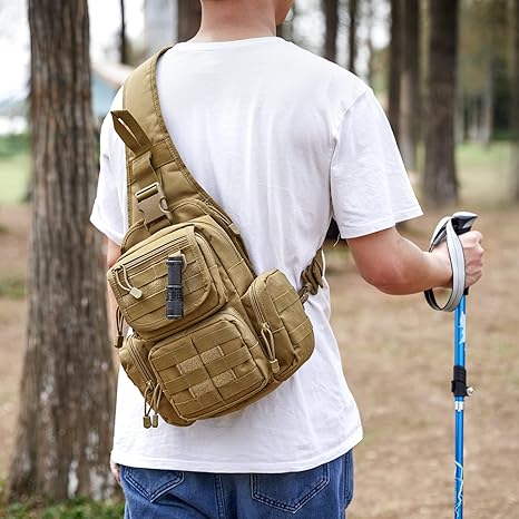 Tactical EDC Sling Bag Pack with Adjustable Holster Sling Shoulder Assault Range Backpack(Tan)