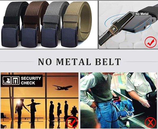 Mens Nylon Web Belt No Metal Nickel-Free Military Tactical Hiking Belt