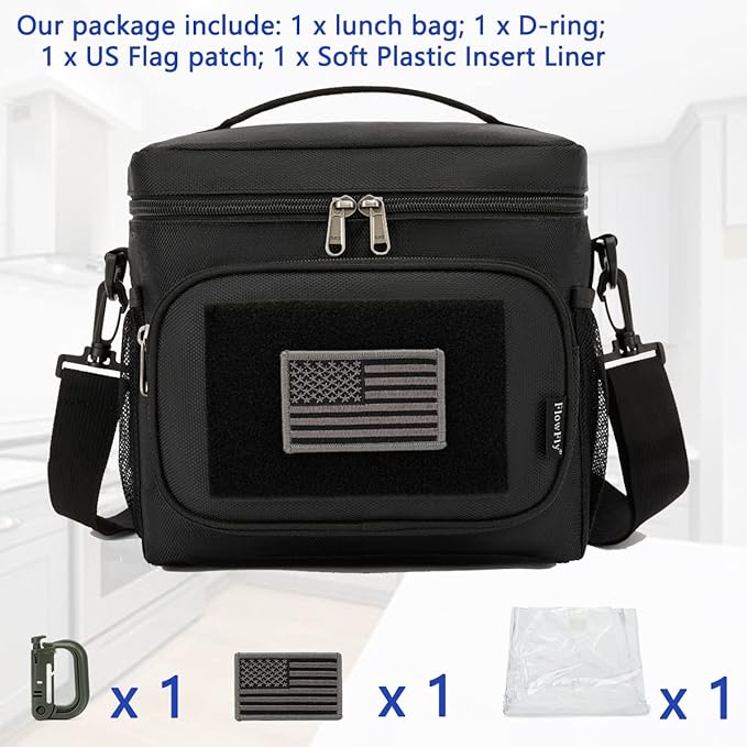 actical Lunch Bag Large Insulated Lunch Box Cooler Tote for Men, Women with MOLLE/PALS Webbing (Black)