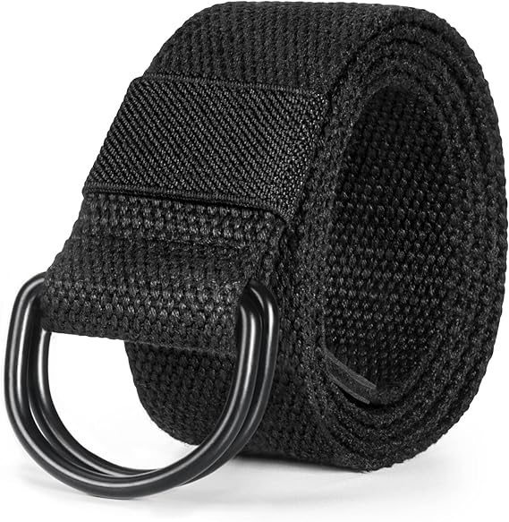 Mens & Womens Canvas Belt with Black D-ring Buckle 1 1/2" Wide Solid Color Fabric Belt for Men