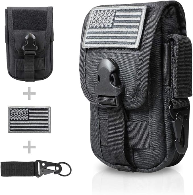 Tactical Phone Pouch Molle,Smartphone Holster Bag EDC Utility Cellphone Lock Card Holder Organizer Fit for Waist Belt Case Include Tactical Gear Clip and U.S.A Patch