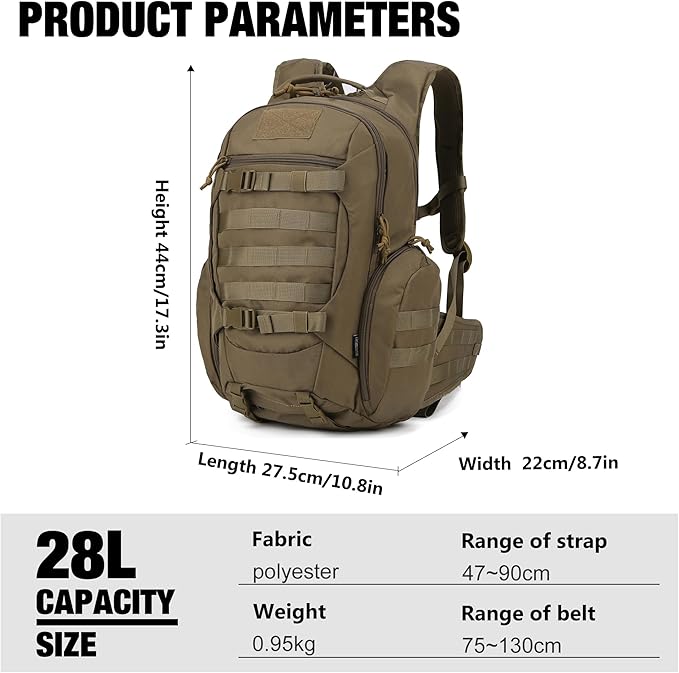 Tactical Backpack for Men,Military Molle Backpack for Hiking,Motorcycle Backpack，28L EDC Backpack