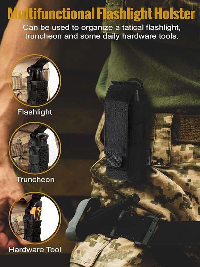 Flashlight Holster Flashlight Holder Molle Flashlight Holster Tactical Flashlight Pouch Holder for Belt 1000D Cordura Nylon