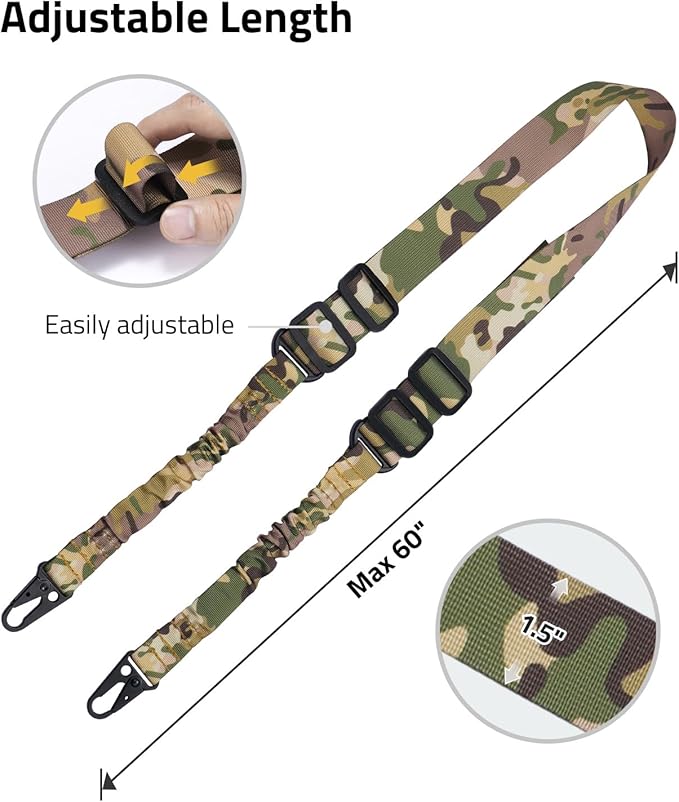 Two Points Rifle Sling with Length Adjuster Traditional Sling with Metal Hook for Outdoors