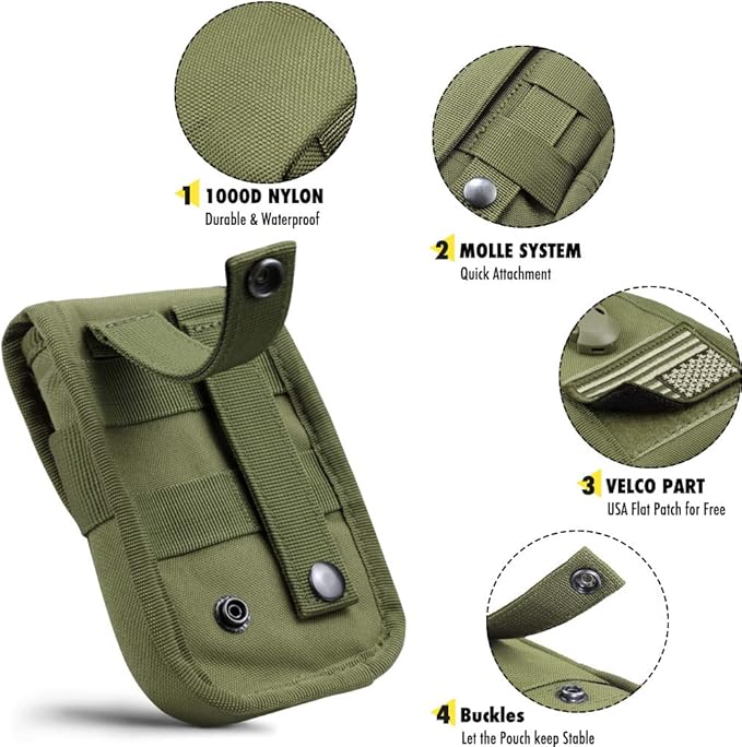 Tactical Phone Pouch Molle,Smartphone Holster Bag EDC Utility Cellphone Lock Card Holder Organizer Fit for Waist Belt Case Include Tactical Gear Clip and U.S.A Patch