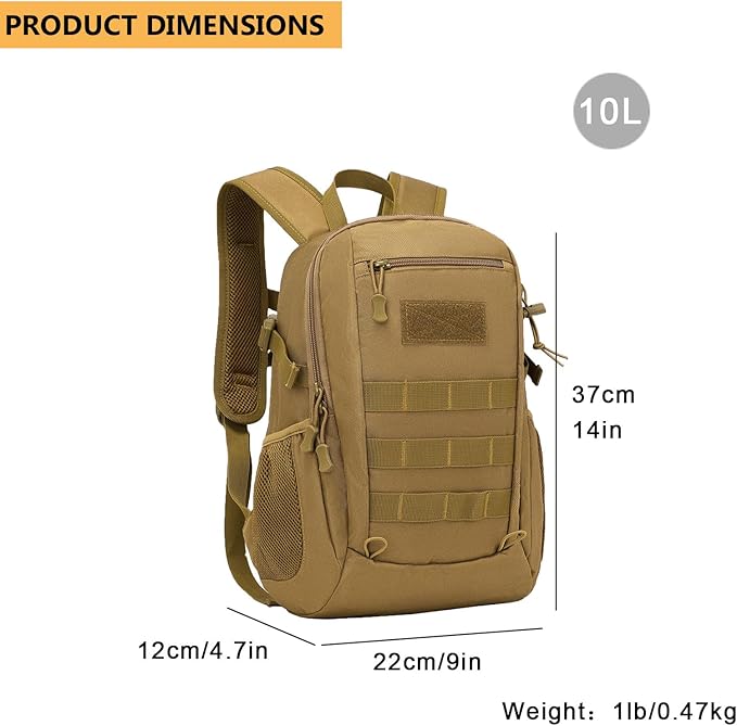 10L/20L Mini X-Small Tactical Backpack MOLLE Daypack Gear Pack Camping Bag with Patch