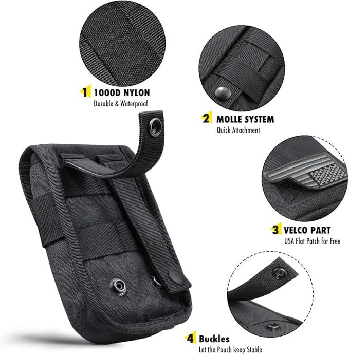 Tactical Phone Pouch Molle,Smartphone Holster Bag EDC Utility Cellphone Lock Card Holder Organizer Fit for Waist Belt Case Include Tactical Gear Clip and U.S.A Patch