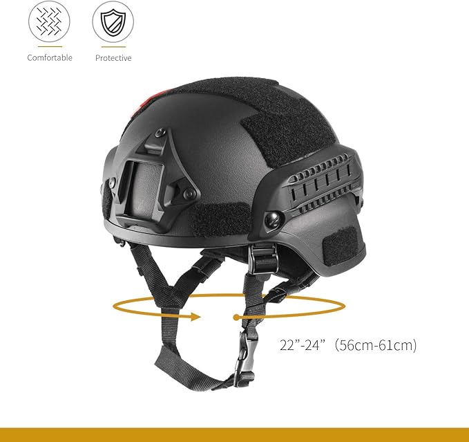 Helmet MICH 2000, 3mm ABS Plastic Adjustable ACH Tactical Helmet with Ear Protection, Front NVG Mount and Side Rail