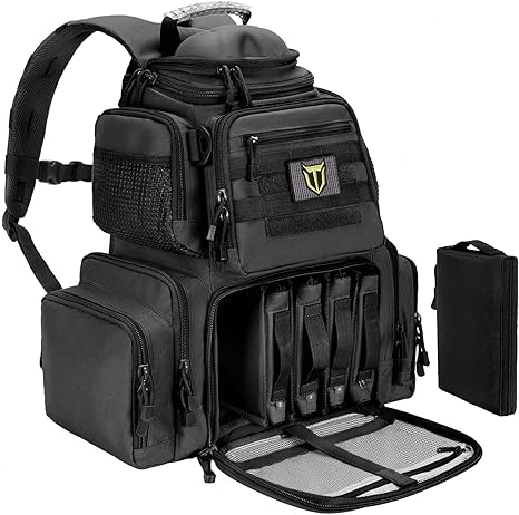 Tactical Range Backpack Bag for Gun and Ammo with Pistol Case (Black)