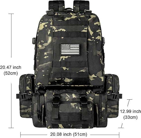 Tactical Backpack Military Army Rucksack 60L Large Assault Pack Detachable Molle Bag…