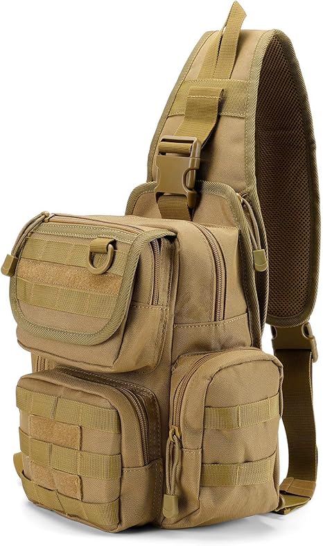 Tactical EDC Sling Bag Pack with Adjustable Holster Sling Shoulder Assault Range Backpack(Tan)