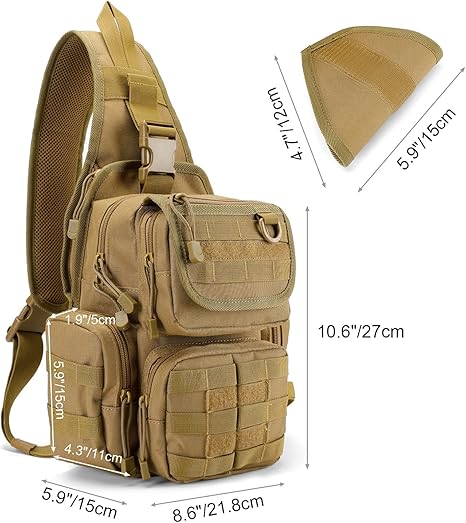 Tactical EDC Sling Bag Pack with Adjustable Holster Sling Shoulder Assault Range Backpack(Tan)