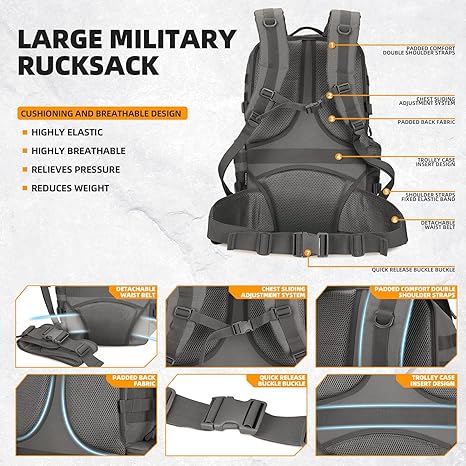 50L Military Tactical Backpack Hiking Waterproof Backpack Large Military Pack 3 Day Assault Pack Molle Bag Rucksack