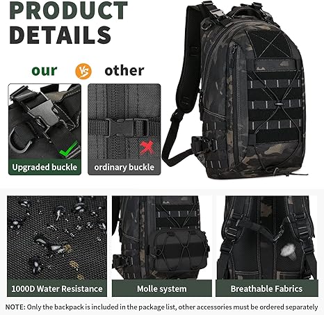 Military MOLLE Backpack Hunting Rucksack Gear Tactical Backpck Assault Pack Can Attach with the Vest and Belt