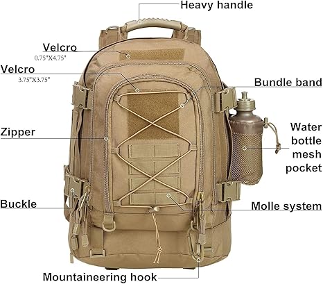 Expandable 40-64L Military Tactical Backpack 3 Day Bag Hiking Gym Sport Camping