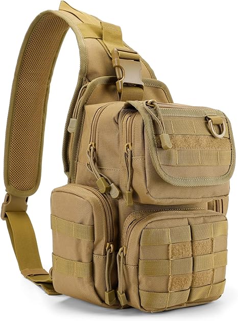 Tactical EDC Sling Bag Pack with Adjustable Holster Sling Shoulder Assault Range Backpack(Tan)