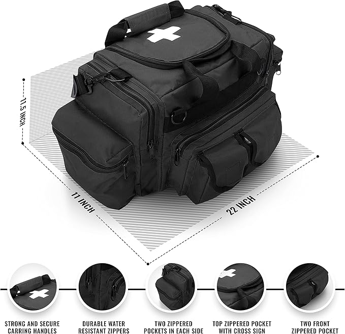 First Aid Responder EMS Emergency Medical Trauma Bag Deluxe, Black