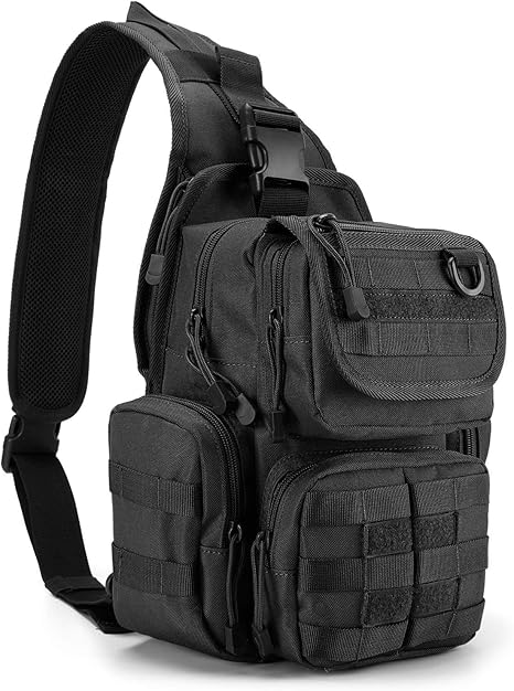 Tactical EDC Sling Bag Pack with Adjustable Holster Sling Shoulder Assault Range Backpack(Black)