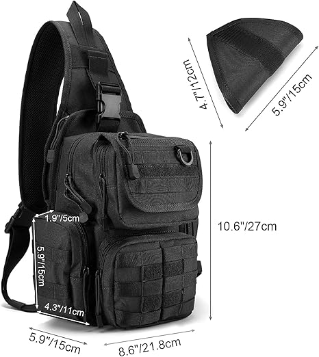 Tactical EDC Sling Bag Pack with Adjustable Holster Sling Shoulder Assault Range Backpack(Black)