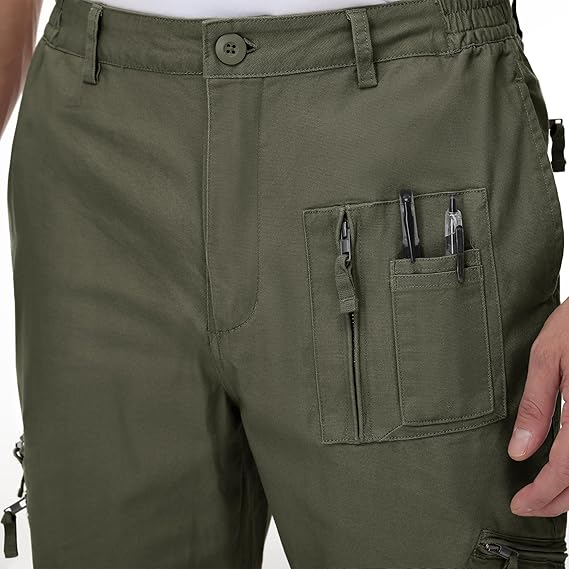 Men's Cargo Pants Tactical Military Pants Work Army Cotton Trousers with Multi-Pockets (No Belt)