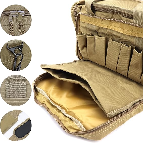 Tactical Range Bag with Removable Pistol Pouches, Gun Range Duffle Bag for Ammo, Shooting, Hunting, or Traveling