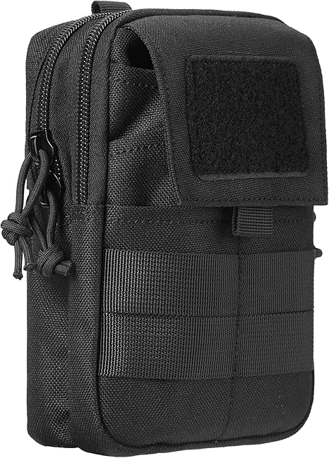 Multipurpose Tactical Molle Mobile Phone Belt Pouch EDC Gadget Slim Utility Waist Bag with Cellphone Holster Large Black